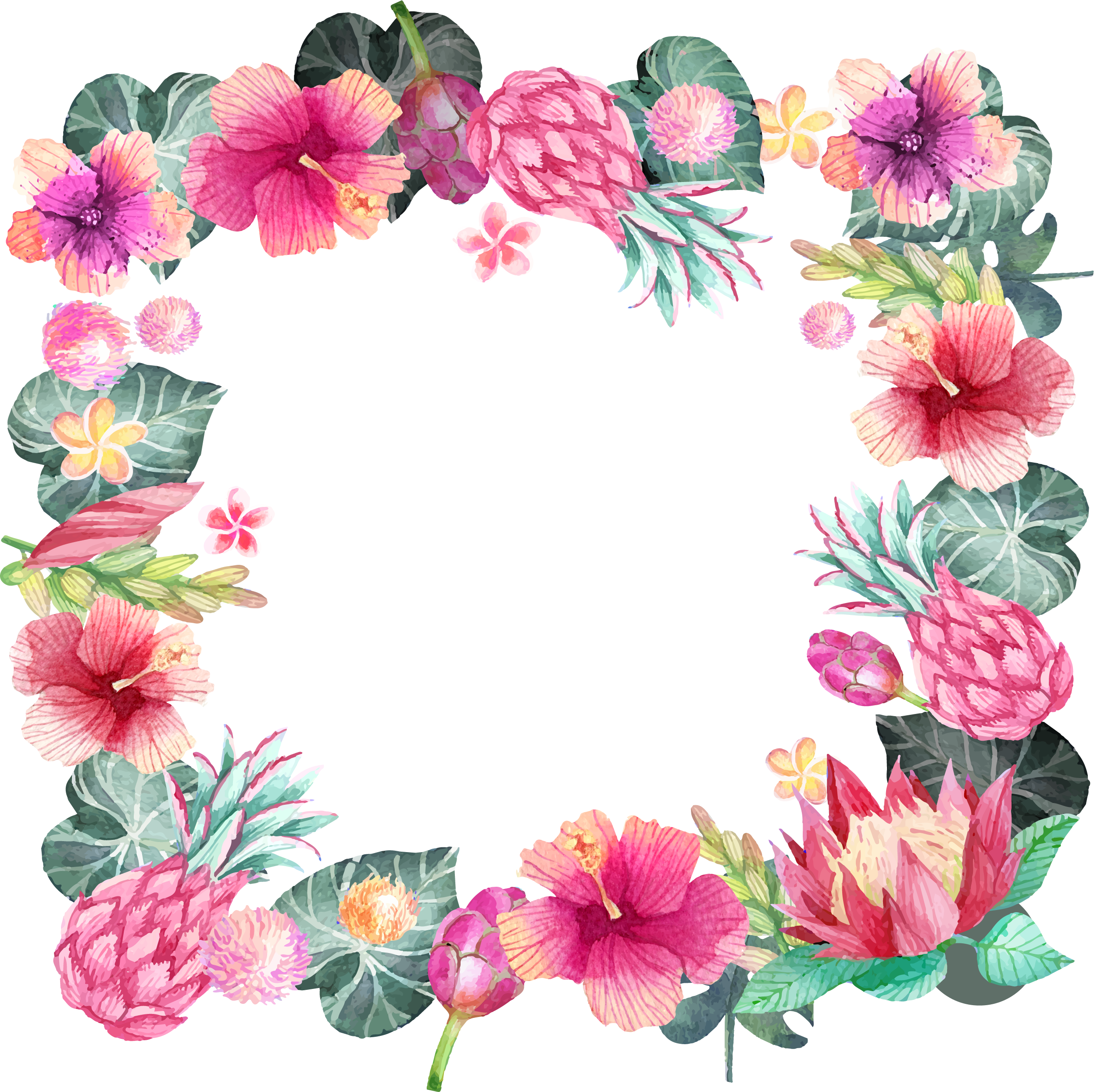 Download Romantic Watercolor Hand Painted Hand Painted Flower Borders Png Image With No Background Pngkey Com
