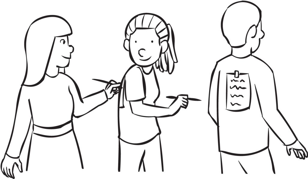 Back People With Notes Stuck To Their Back Playing - Cartoon (1024x768), Png Download