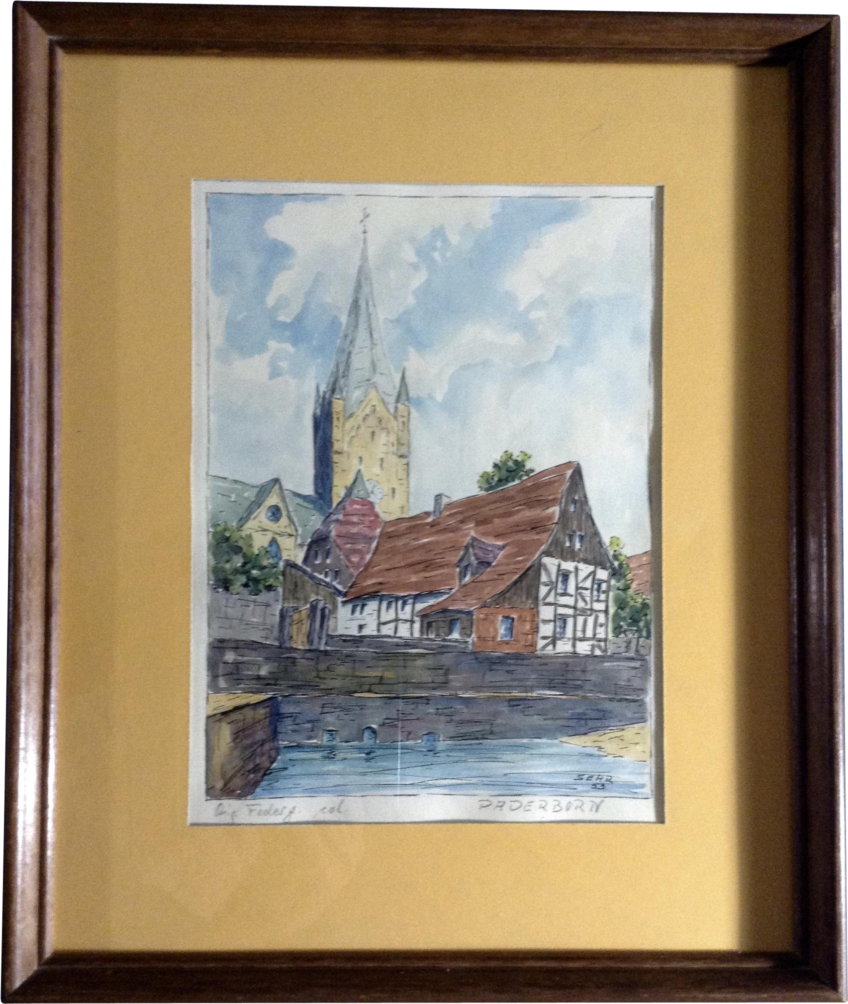 Sehr, Paderborn Cathedral In Germany Watercolor Painting - Picture Frame (2018x2018), Png Download