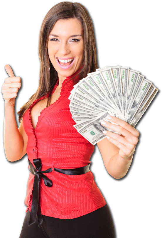 Baldinis Casino Winners 07a - Woman With Money Png (566x848), Png Download
