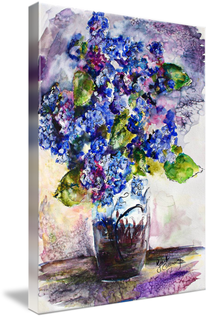 "blue Hydrangeas Art Glass Vase Still Life" - Imagekind Wall Art Print Entitled Blue Hydrangeas Art (426x650), Png Download