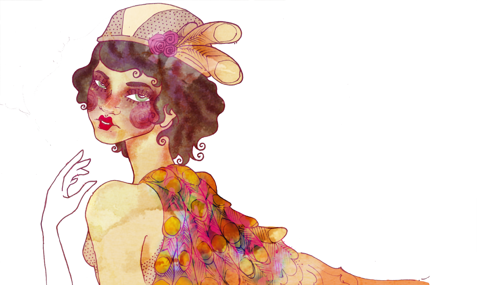 Flappers Drawing Watercolor - Illustration (1599x956), Png Download