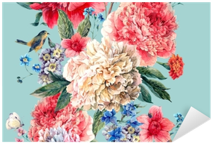 Vintage Floral Seamless Watercolor Peonies Border Pixerstick - Women's Floral T Shirt (400x400), Png Download