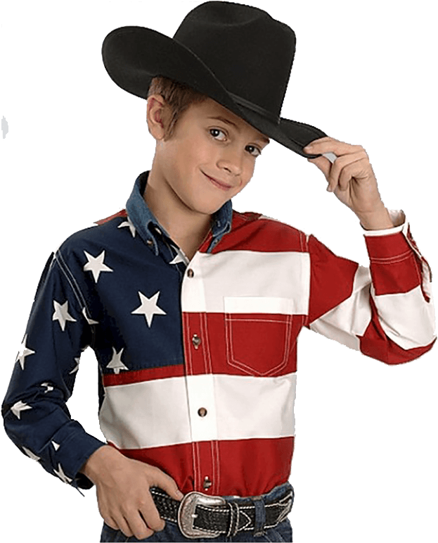 Roper Boy's Long Sleeve Shirt Stars & Stripes American - Costume Hat (739x800), Png Download