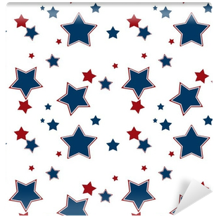 Seamless White Pattern With Red Blue Stars Background - Papel De Parede Infantil Estrelas Adesivo Lavável N4159 (400x400), Png Download