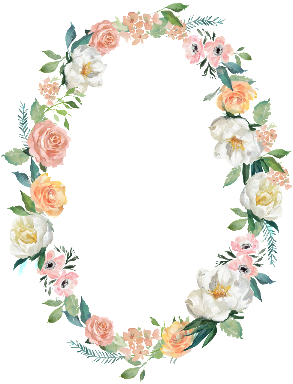 Cartoon Watercolor Wreath Decorative Border Png - Vector Graphics (1024x1306), Png Download