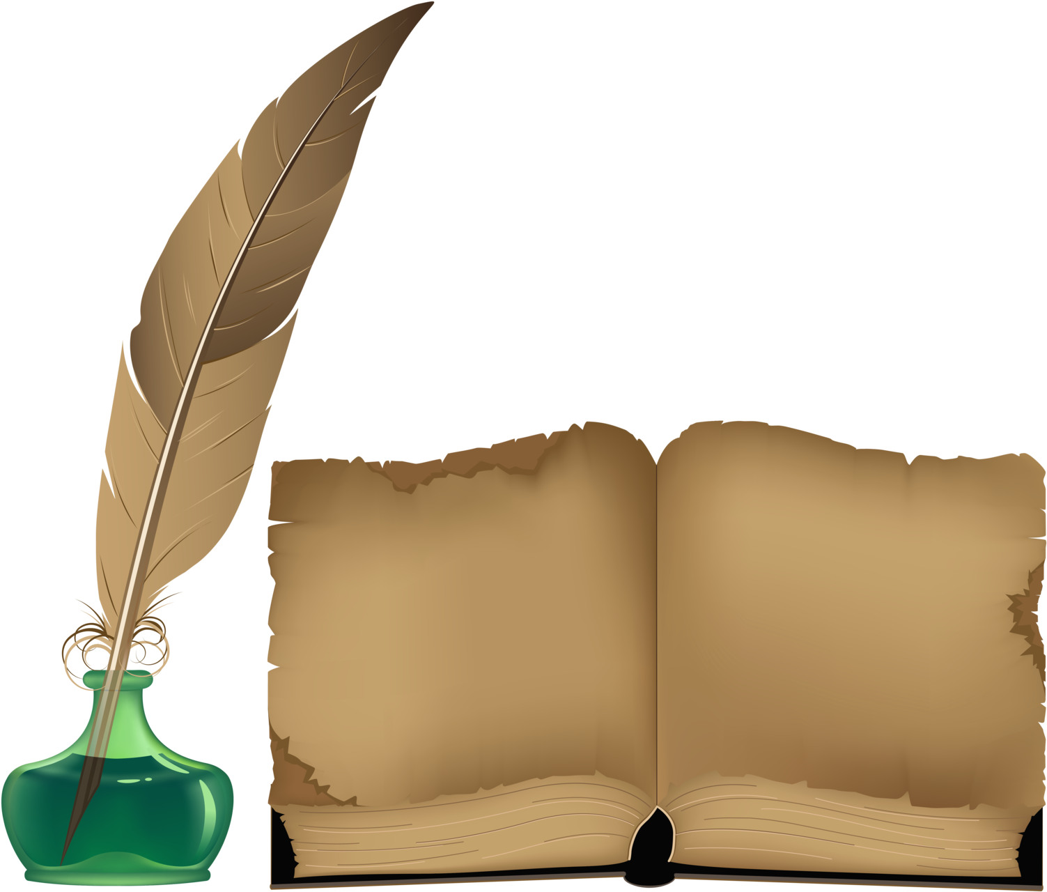 Ancient Book And Inkwell Png Clipart Svg Royalty Free - Old Open Book Png (1540x1311), Png Download