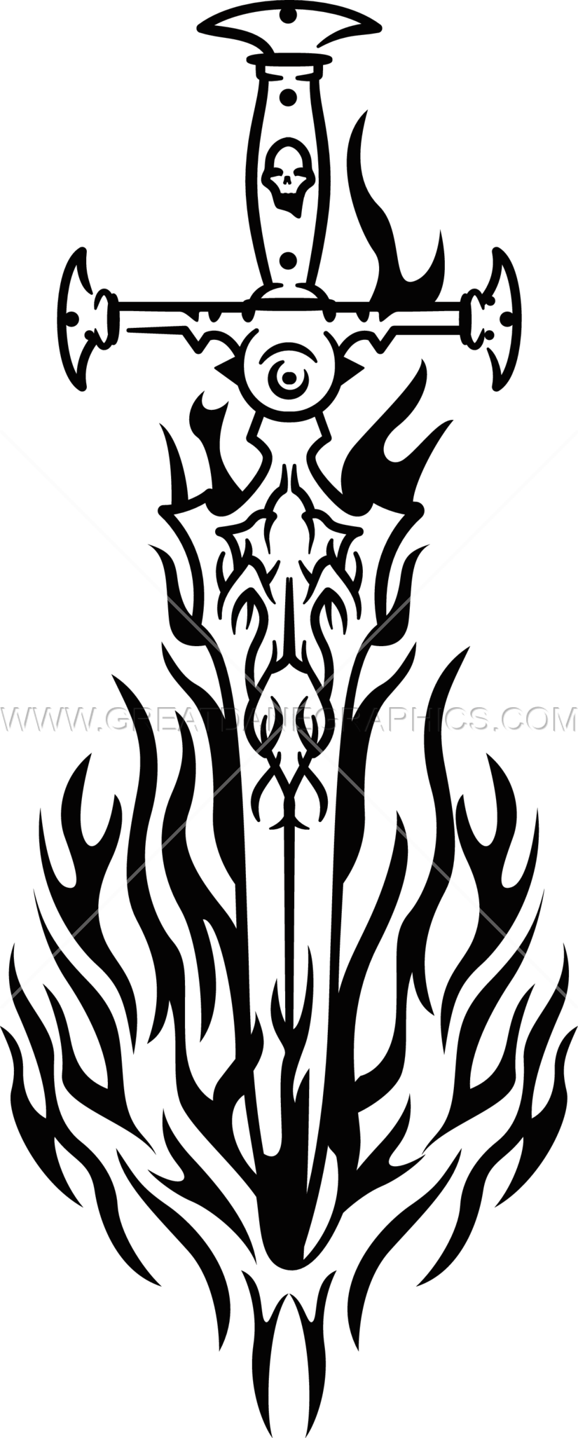 Fire Sword - Fire Sword Black And White (825x2052), Png Download