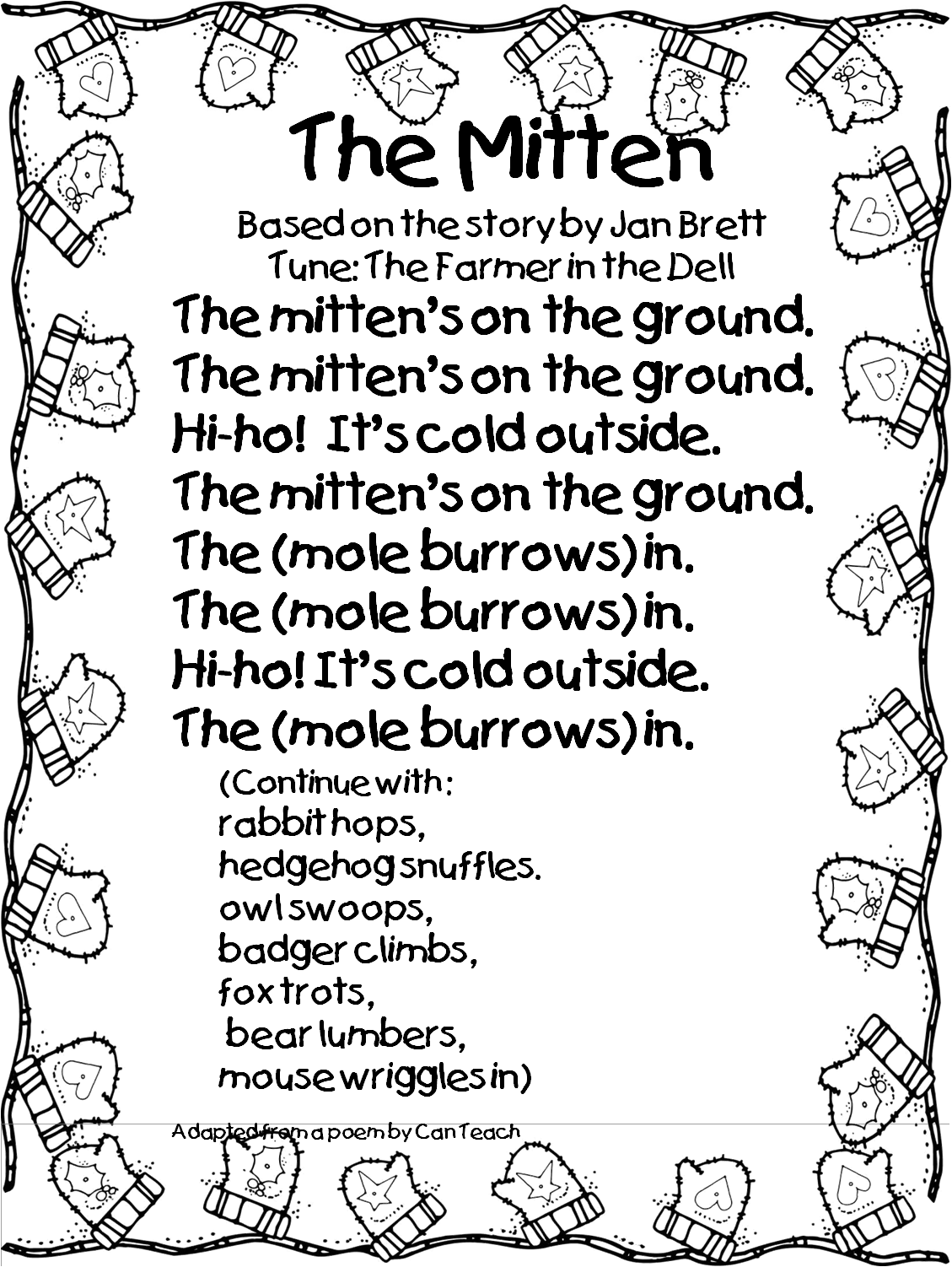 Duck Clipart Black - Mitten Jan Brett Poem (1129x1502), Png Download