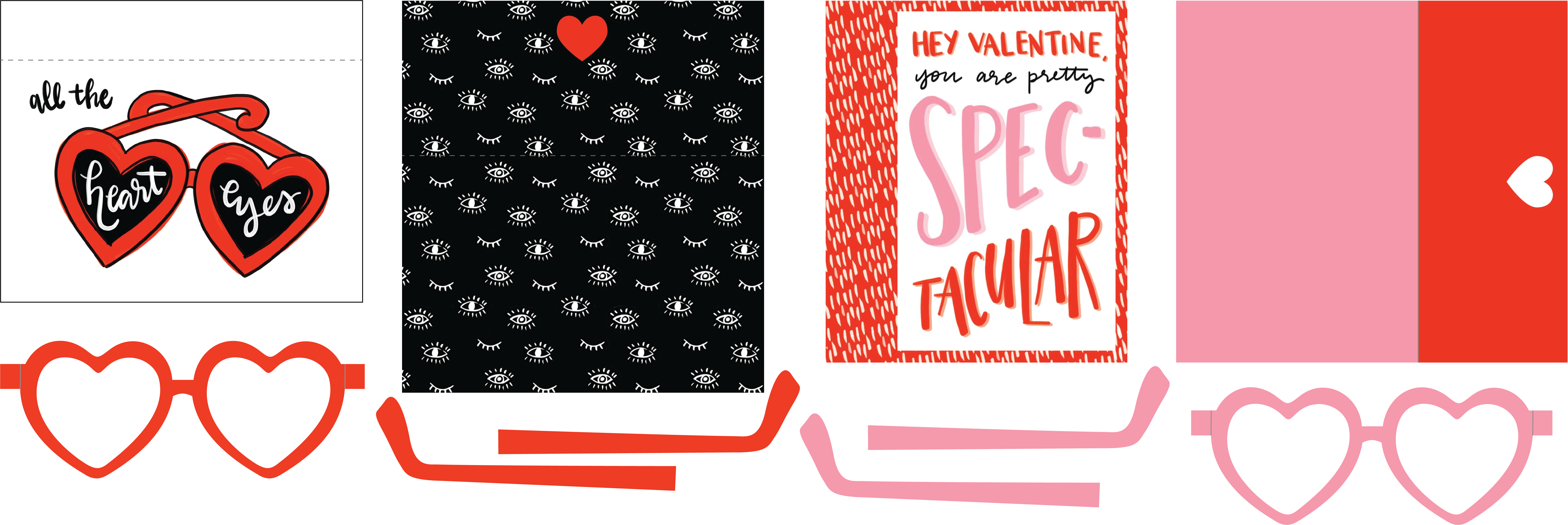 Printable Valentine Cards With Heart Glasses Supplies (7796x2611), Png Download