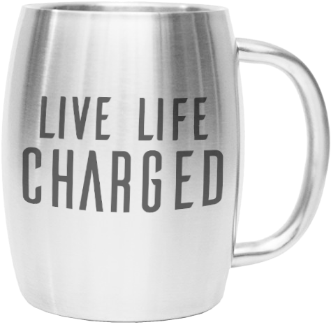 14oz Live Life Charged Barrel Mug (582x582), Png Download