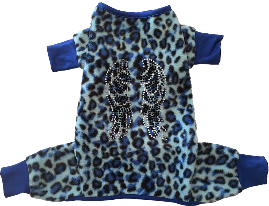 Blue And Black Leopard Print Fleece W/ Wing Iron On - Iron-on (858x655), Png Download