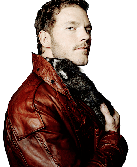 Chris Pratt Side View - Peter Quill And Raccoon (439x535), Png Download