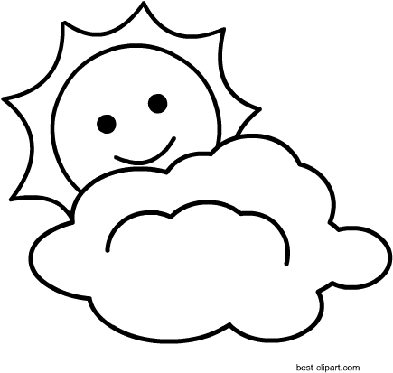 Black And White Cloud With Sun Free Clipart - Clip Art (450x450), Png Download
