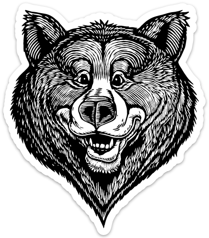 Image Of Happy Bear Face Vinyl Sticker - Sketch (429x488), Png Download