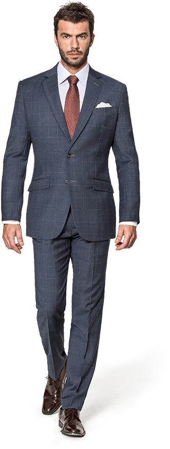 Blue Checked Merino Wool Suit - Men In Suit Png (400x900), Png Download