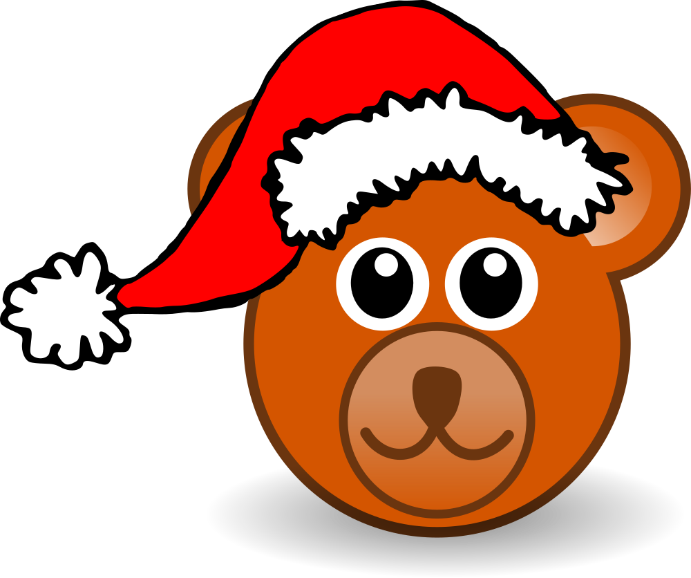 Funny Teddy Bear Face Brown With Santa Claus Hat - Christmas Bear Shower Curtain (800x668), Png Download
