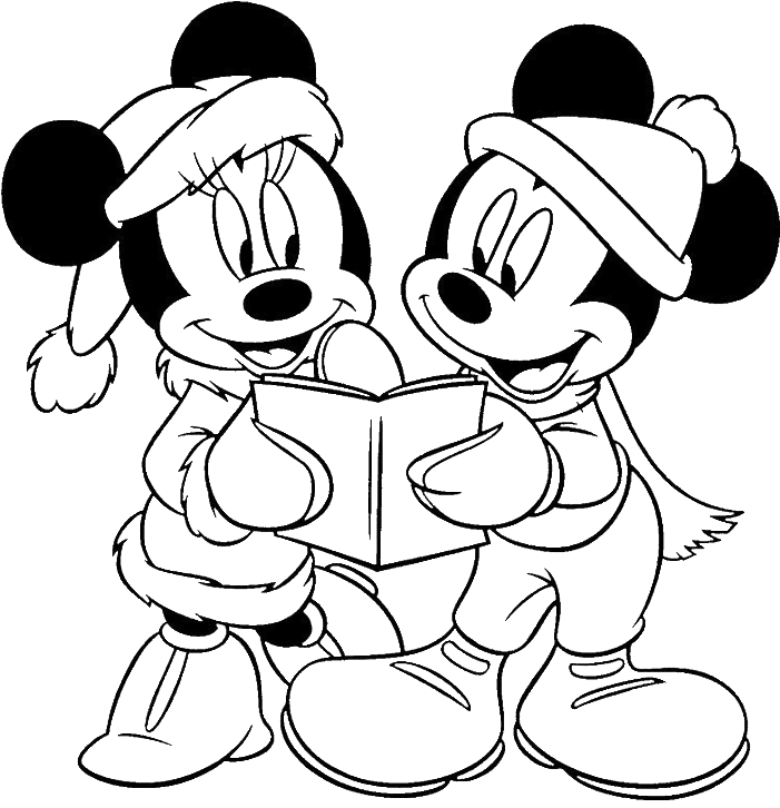 Mickey And Minnie Mouse Happy Merry Christmas Coloring - Drawing Of Mickey Mouse And Friends (700x740), Png Download