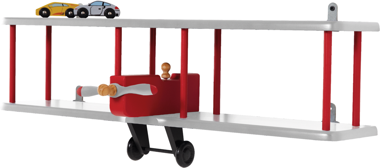 Bi-plane Wall Shelf In Grey With Wooden Toy Cars - Shelf (1440x1440), Png Download