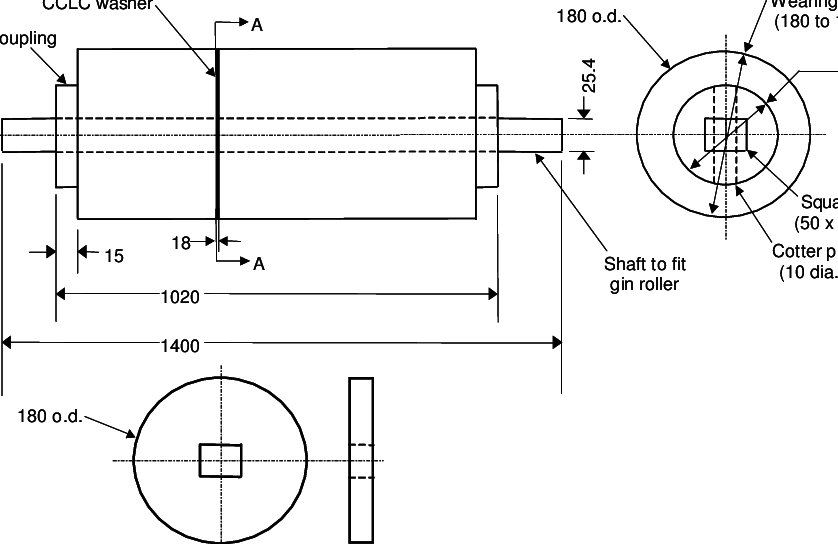 Drawing Of The Chrome Composite Leather-clad Washers - Roller Drawing (838x544), Png Download