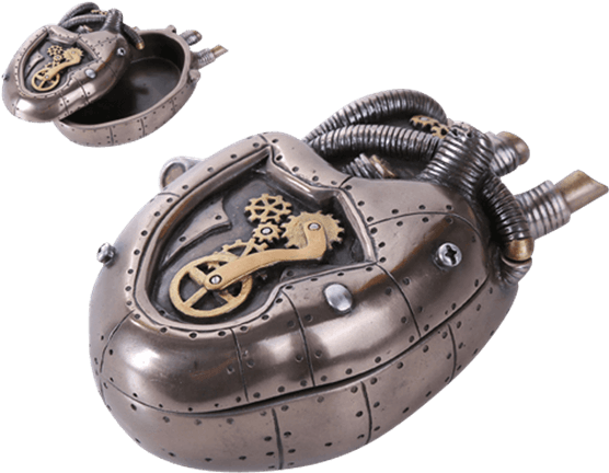 Steampunk Heart Trinket Box - Steampunk Dragon Heart Gear Pulse Radioactive Fire (555x555), Png Download