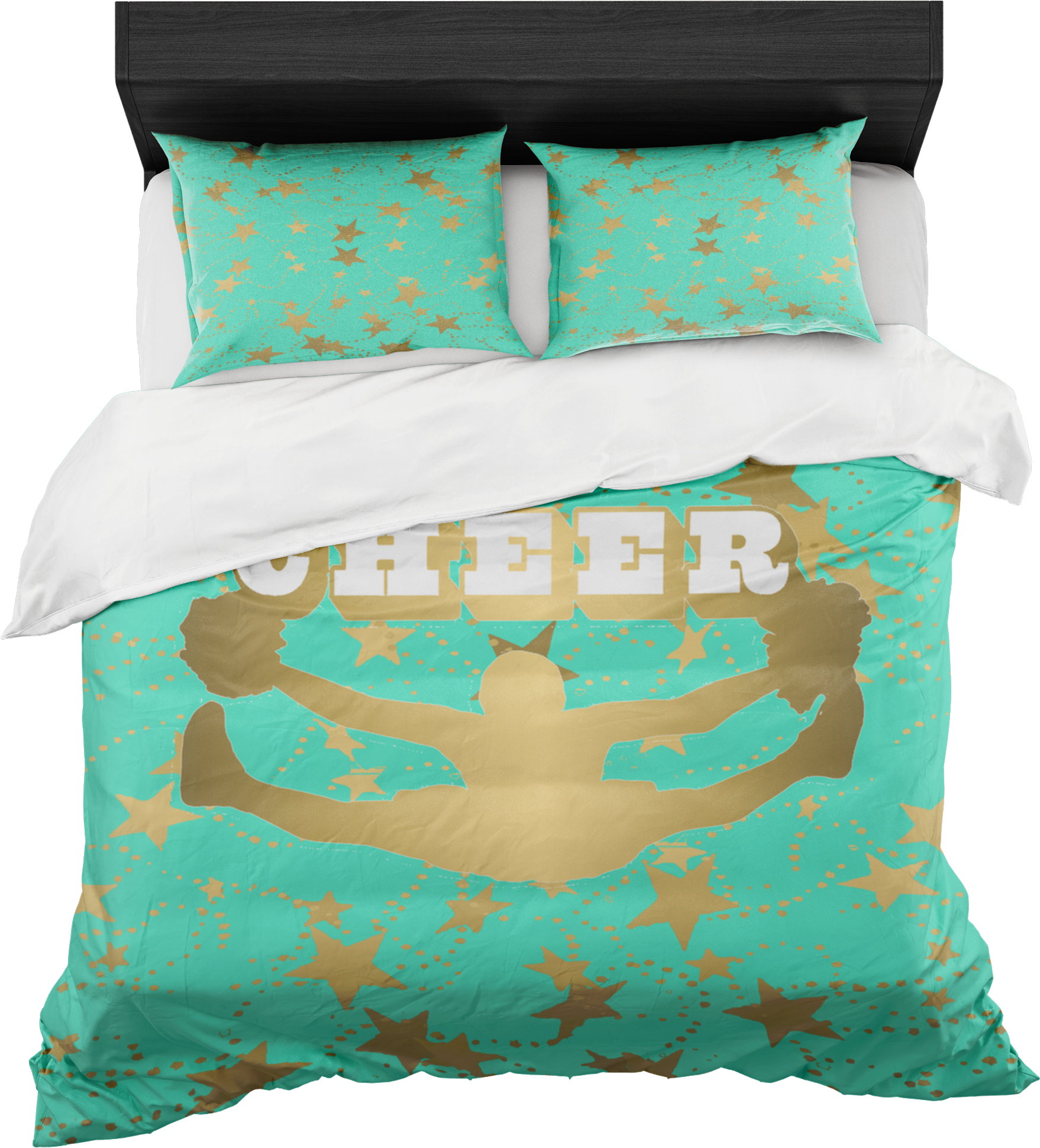 Cheer Silhouette With Stars In Gold And Aqua Duvet - Gold Pineapple Bedding (2000x2000), Png Download