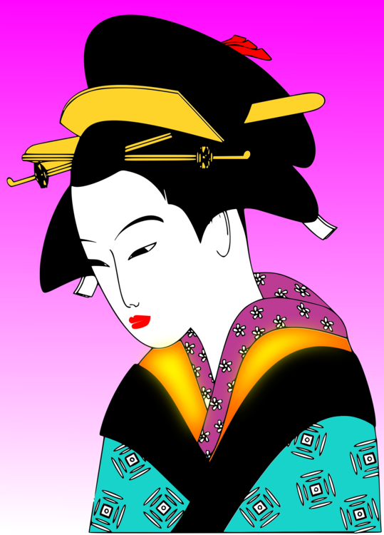 Japanese Art Woman Geisha Kimono - Japanese Woman Clipart Png (539x750), Png Download