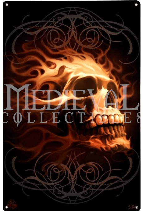 Fire Skull Gothic Metal Sign - Flaming Skull (679x679), Png Download