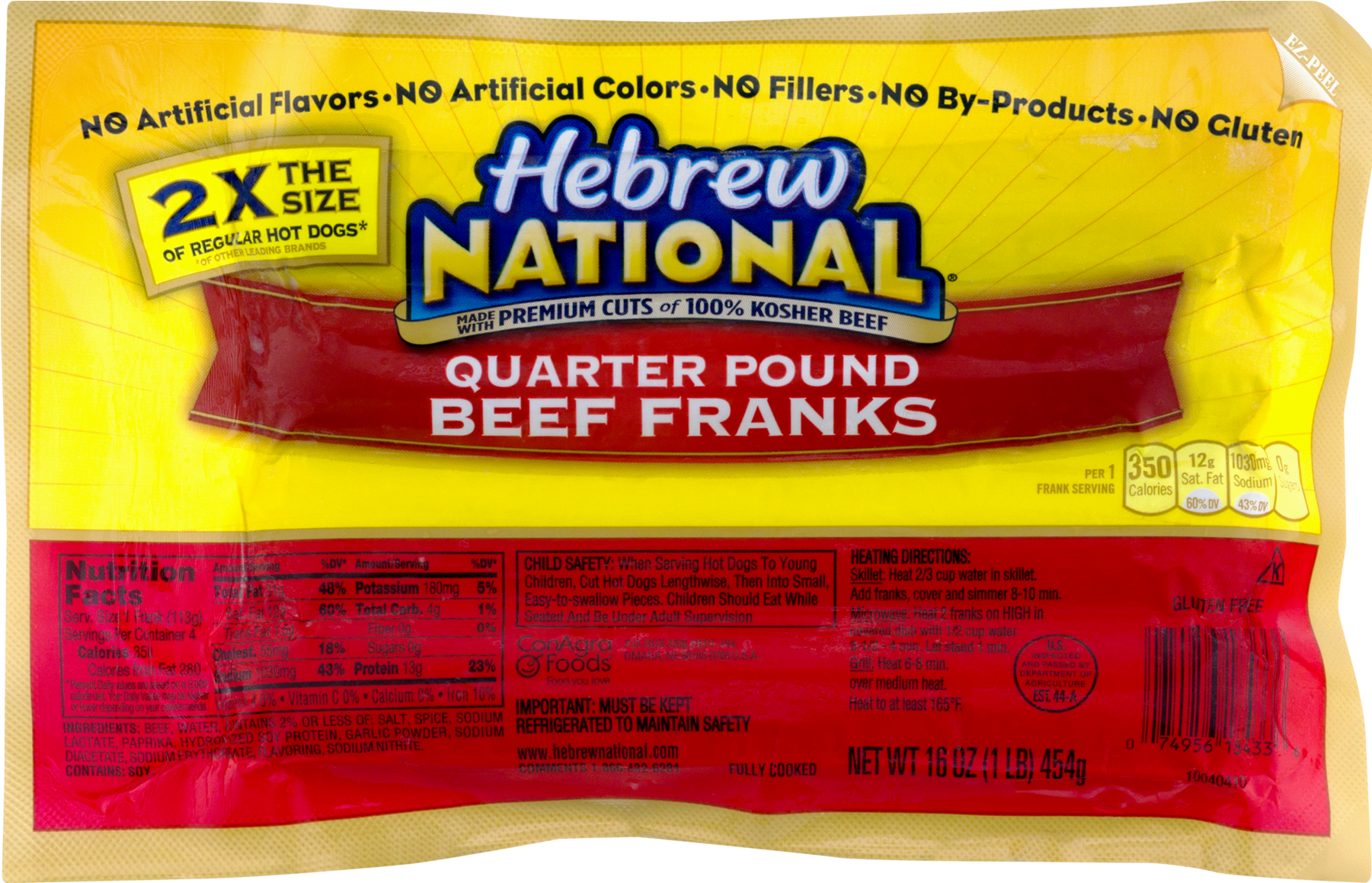 Hebrew National Quarter Pound Beef Franks, 16 Ounce, - Hebrew National Quarter Pound Beef Franks (1800x1800), Png Download