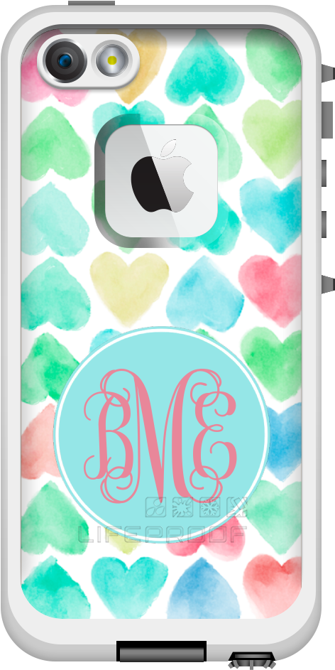 Watercolor Hearts Monogrammed Lifeproof Iphone 5/5s - Lifeproof Iphone 5/5s Case (500x960), Png Download
