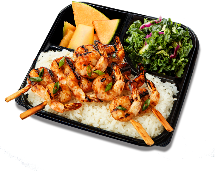 Grilled Skewered Shrimp - Waba Grill Salmon Plate (720x720), Png Download