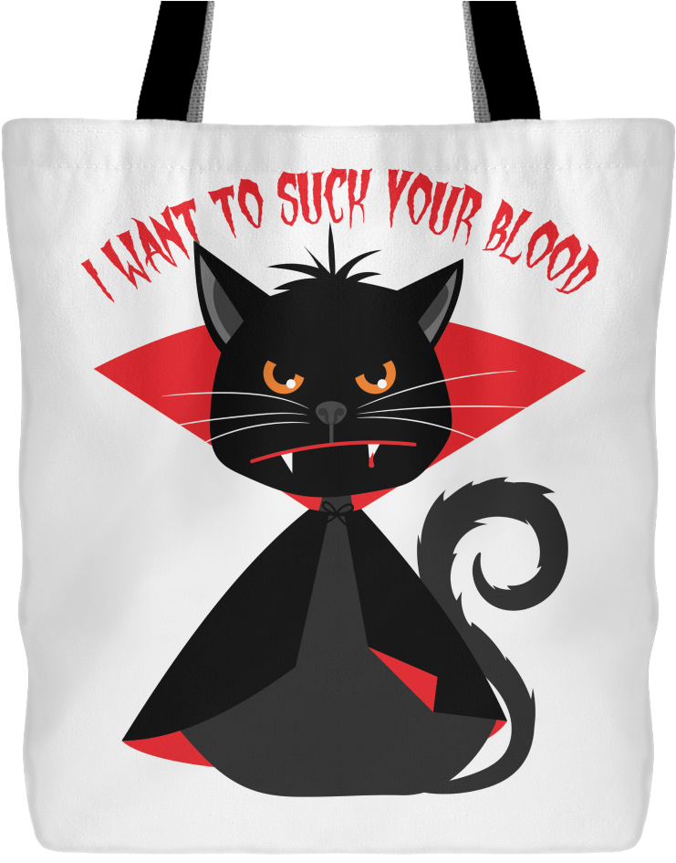 Vampire Cat Halloween Tote Bag - Black Cartoon Halloween Cats (1024x1024), Png Download