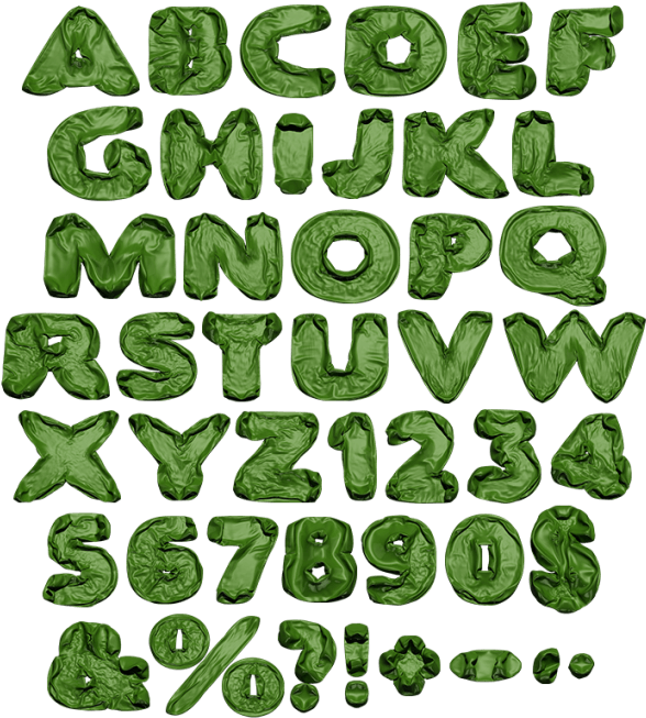 Green Blowup Font Alphabet (595x668), Png Download