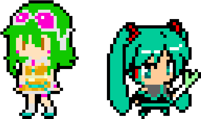 Gumi And Miku - Pixel Art Manga Chibi (720x480), Png Download