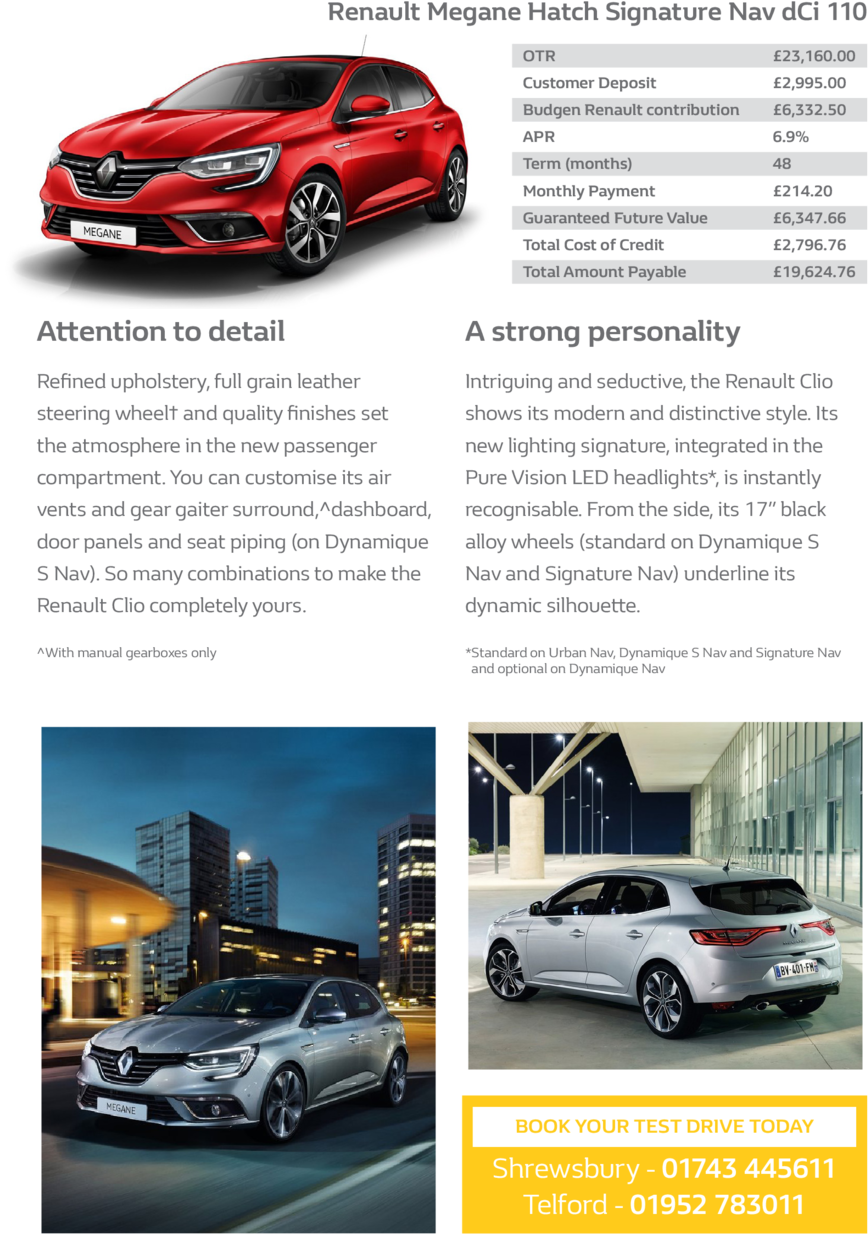 Renault Megane Hatch Signature Nav Dci 110 Otr 23,160 - Panel Label (960x1362), Png Download