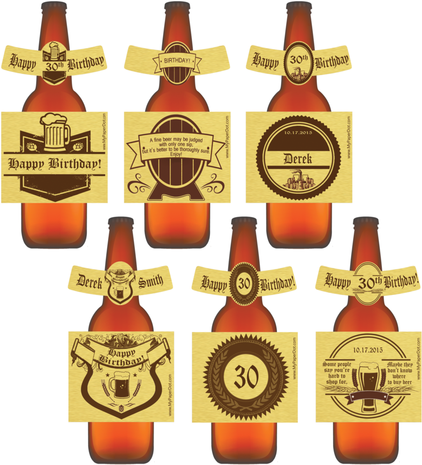 Beer Labels - Gold - Happy Birthday - 6 Pack - Mypaperdot (928x1024), Png Download