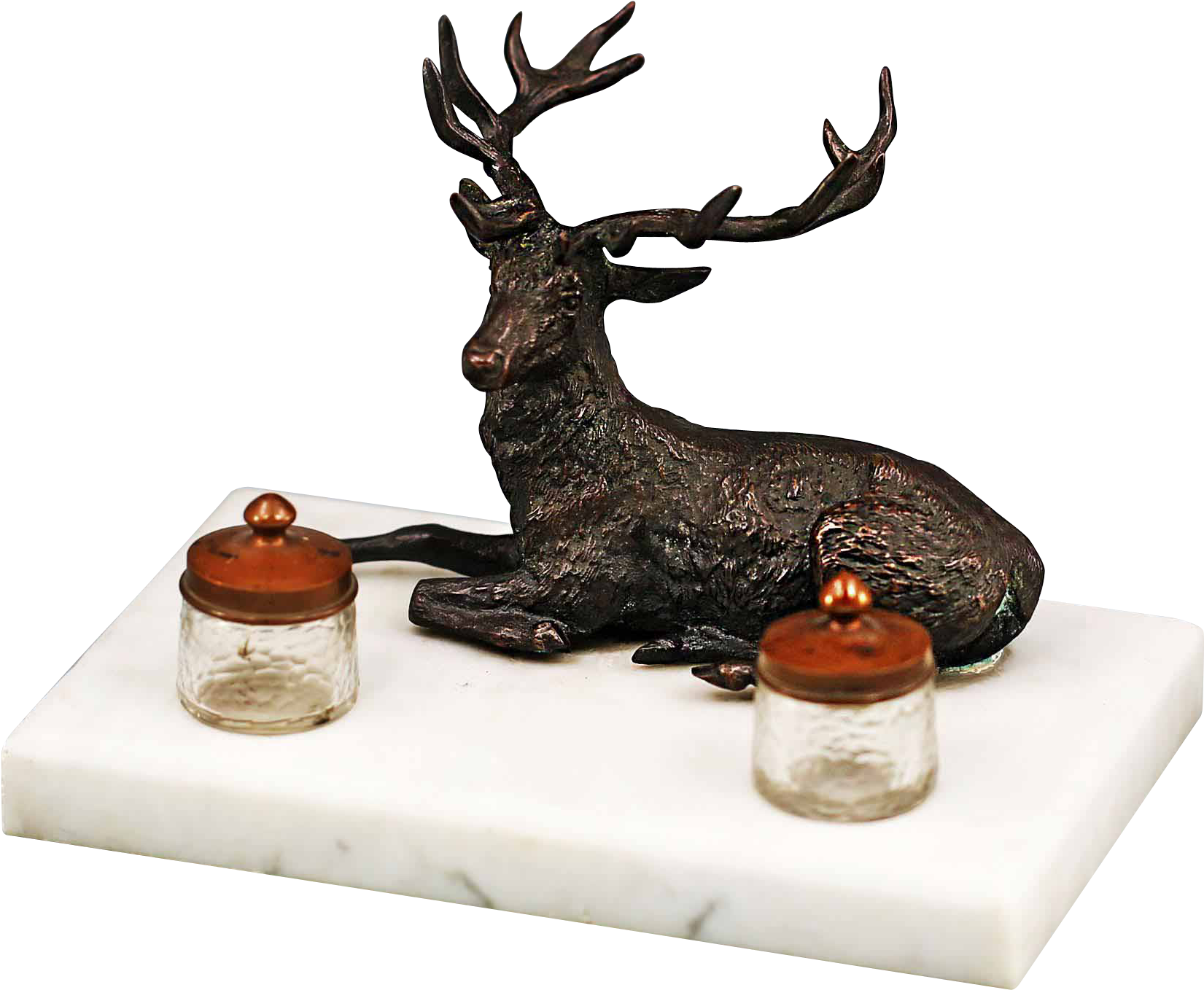 Inkwell Desk Set Elegant Antique Bronze Figural Double - Desk (1650x1650), Png Download