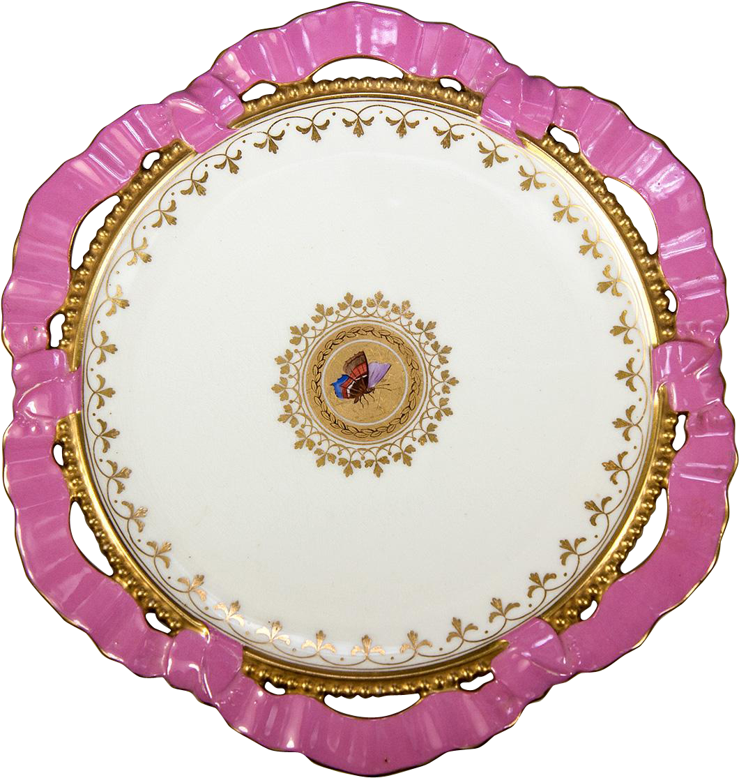 Antique Victorian English Plate, Pink Ribbon Ruffle - Plate (1114x1114), Png Download