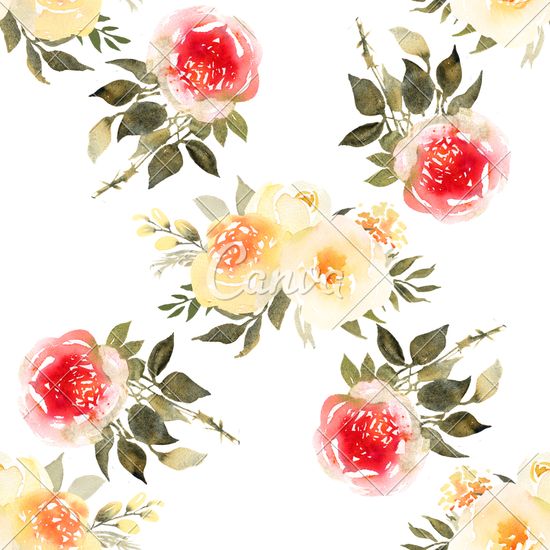 Rose Bouquets Watercolor Seamless Pattern - Watercolor Painting (800x800), Png Download