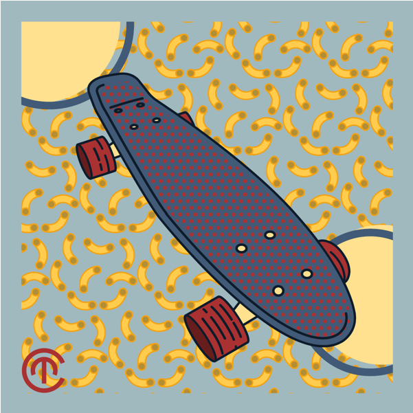 Penny Board Illustration Vintage Contrast Food Pattern - Skateboarding (800x600), Png Download