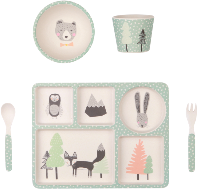 Love Mae Bamboo Dinner Set 5 Piece Fox And Friends - Love Mae - 5 Piece Bamboo Dinner Set - Fox And Friends (1024x1024), Png Download