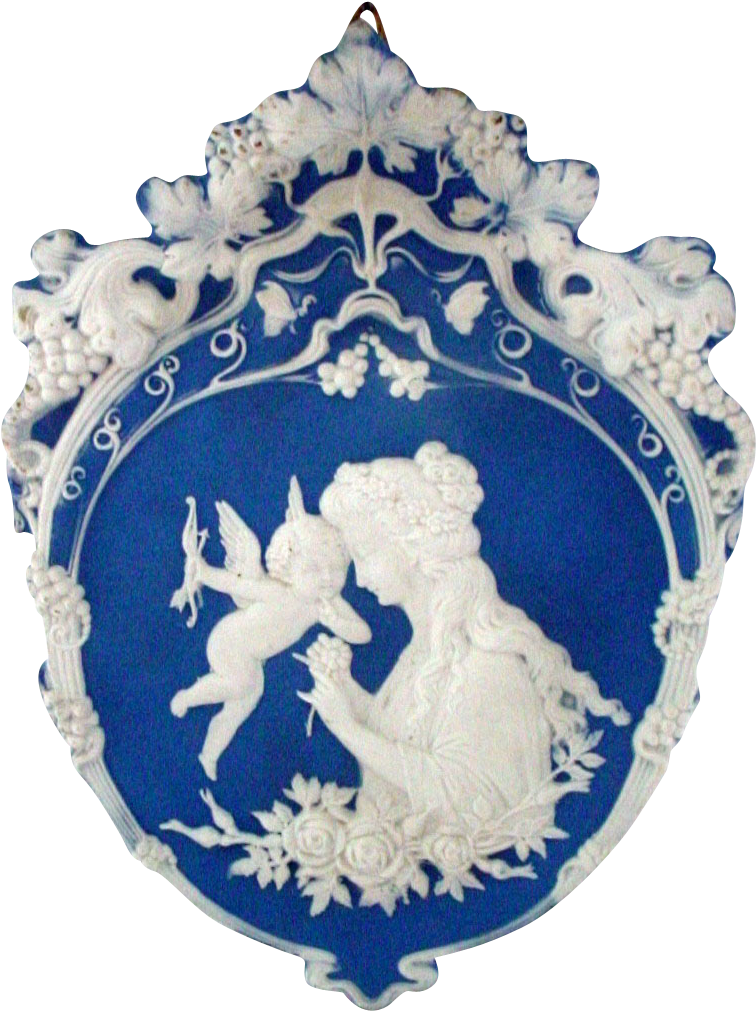 German Jasperware Plaque With Ornate Border Woman And - Jasperware Plaque (1100x1100), Png Download