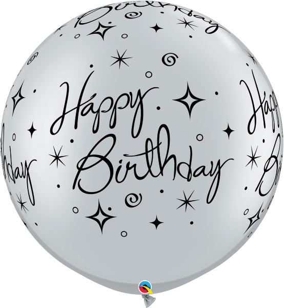 Birthday Sparkles Swirls A Round Silver V=1503449598 - Happy Birthday White Balloons Png (554x600), Png Download