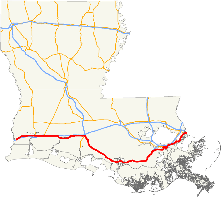 Lake Charles La Map Awesome U S Route 90 In Louisiana - Louisiana (1200x700), Png Download