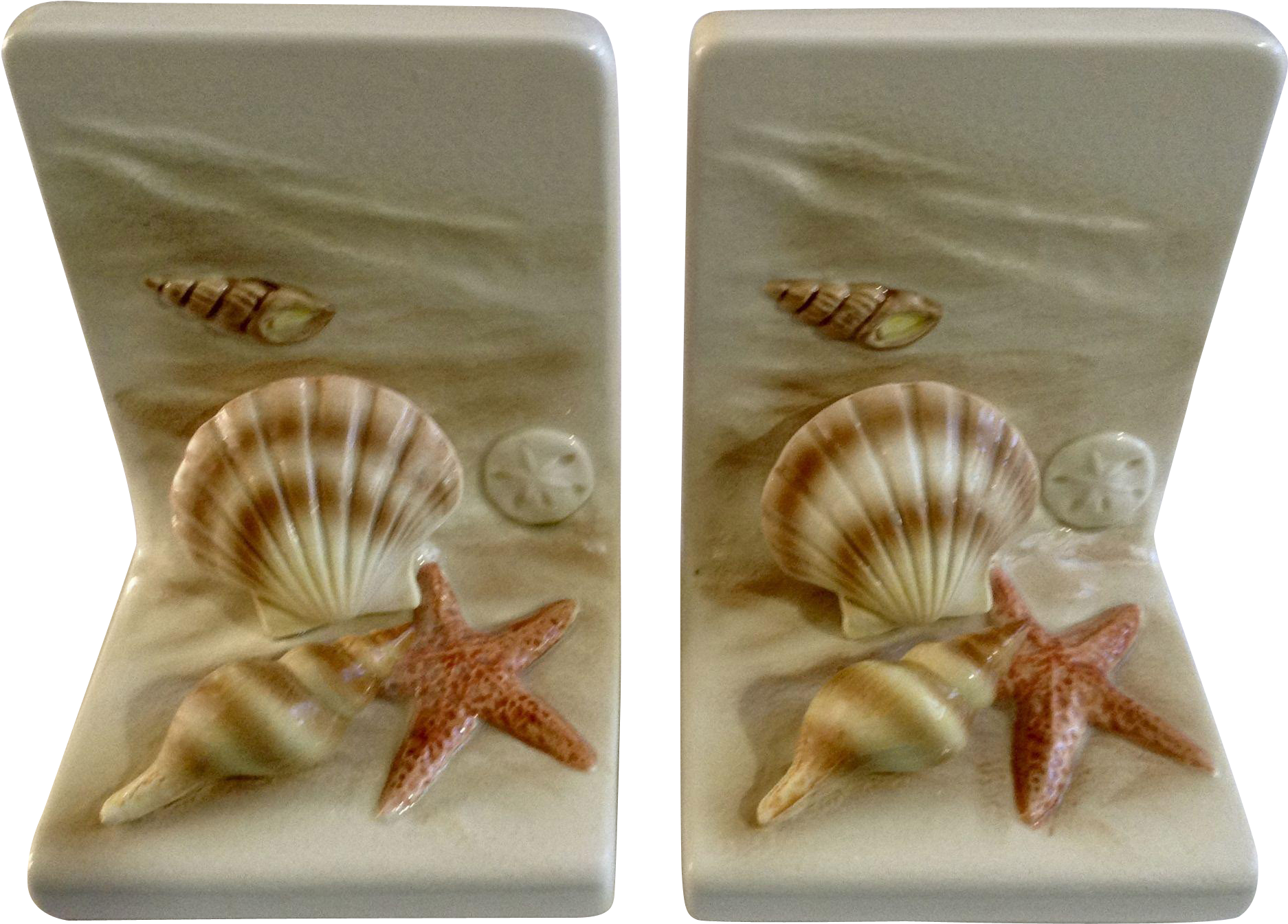This Is A Nice Set Of Ceramic Bookends With A Seashore - Sea (1873x1873), Png Download
