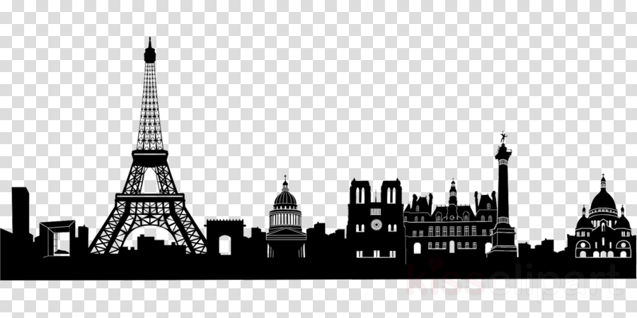 Paris Skyline Silhouette Clipart Eiffel Tower Silhouette - Paris Skyline Clipart (900x450), Png Download