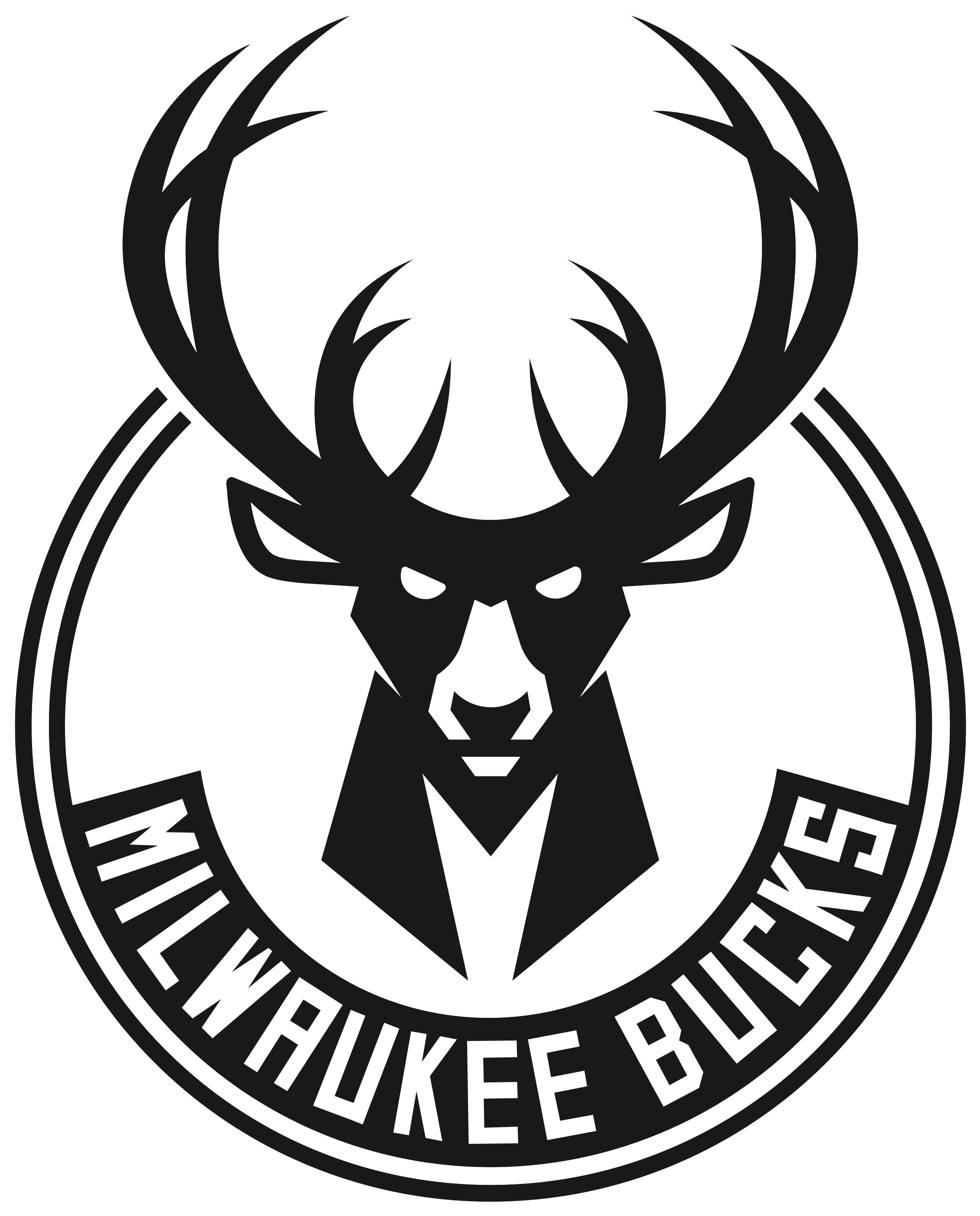 Graphic Black And White Download Buck Vector Black - Black Milwaukee Bucks Logo (2400x3000), Png Download