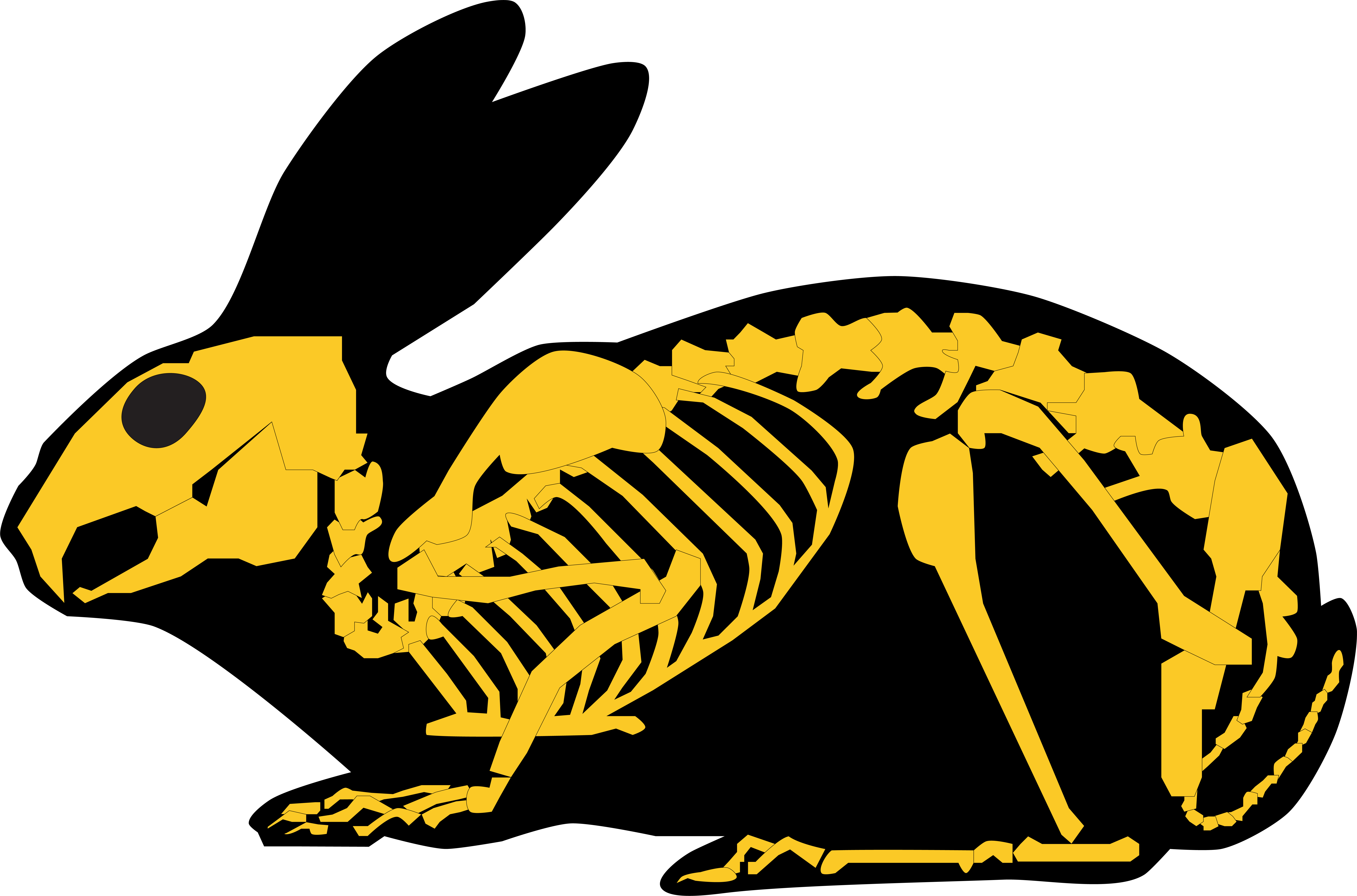 Gold Rabbit Skeleton And Silhouette - Rabbit (8147x5383), Png Download