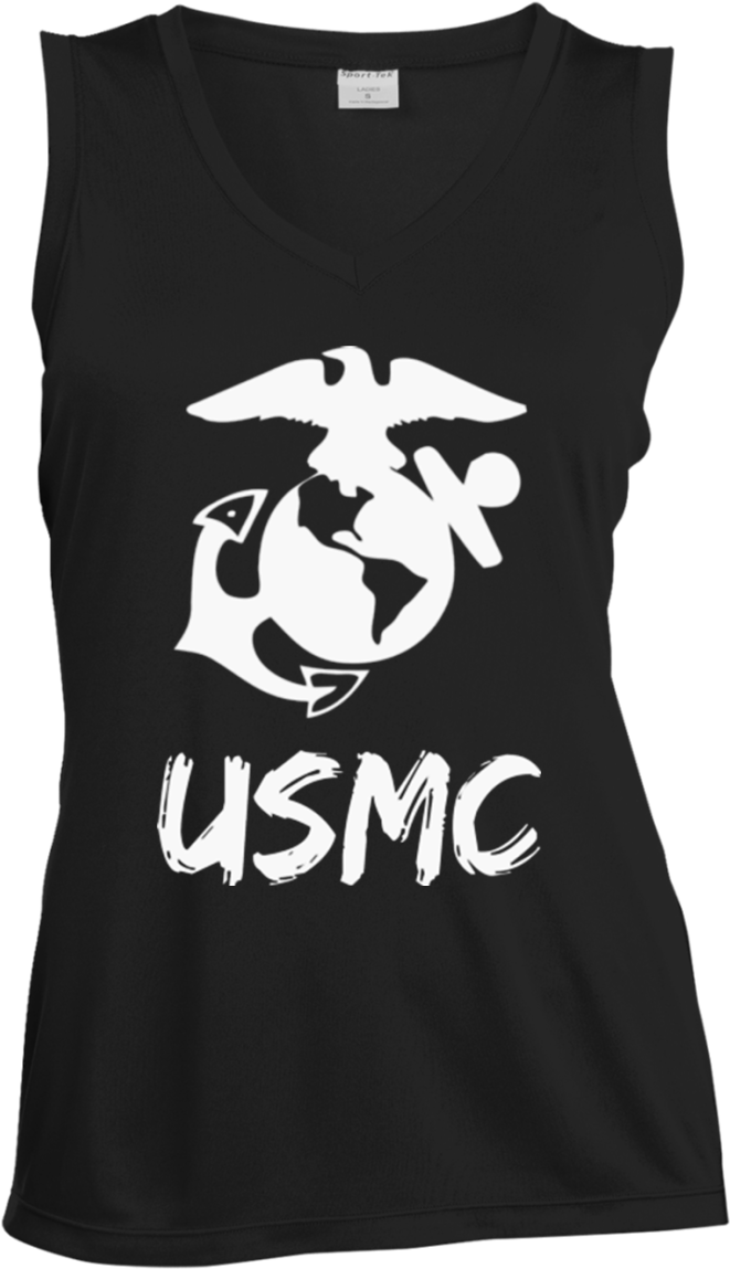 Usmc Ladies Sleeveless V-neck - Usmc With Marine Logo Car Or Truck Window Laptop Decal (1155x1155), Png Download