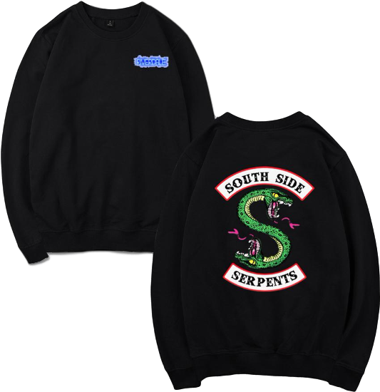 Women's Black Riverdale Logo/south Side Serpents Crewneck - Southside Serpents Hoodie Scarf (606x553), Png Download